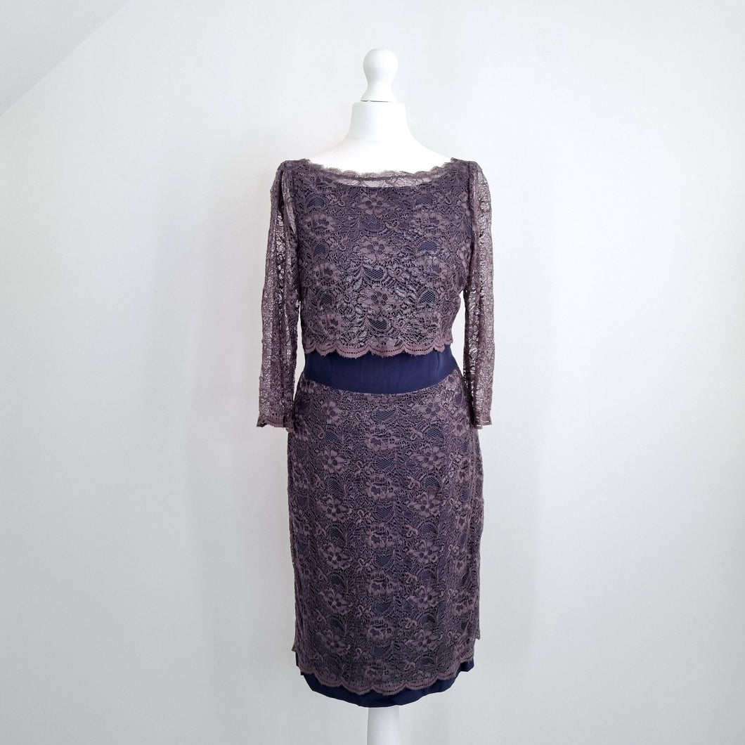 NEW Boden Lace Dress Occasion Cocktail Grey Navy Wedding Guest Lined Party 10 R