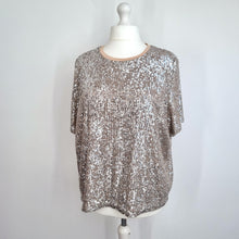 Load image into Gallery viewer, M&amp;S Sequin Top Blouse Size 20 Silver Nude Lined T-Shirt Christmas Party Sparkly
