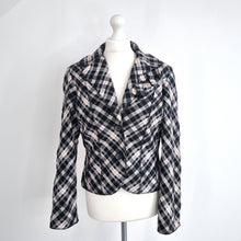 Load image into Gallery viewer, M&amp;S Per Una Tartan Jacket Blazer Wool Steampunk Short Black Lined Check Plaid 14
