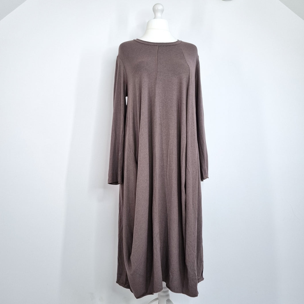 Oska Dress Midi Jersey Lagenlook Light Brown Long Sleeves Tunic Size 4 UK 16 18