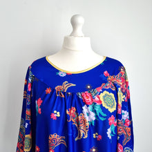 Load image into Gallery viewer, Vintage Afibel Dress Kaftan Maxi Blue Nylon Muumuu Coverup Blue Paisley 20 22
