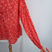 Load image into Gallery viewer, M&amp;S Per Una Blouse UK 14 Red Ditsy Floral Peasant Peplum Long Sleeve Cotton Boho
