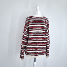 Load image into Gallery viewer, Hobbs Jumper 100% Cotton Striped Red Santana Fair Isle  Sweater Knit Small
