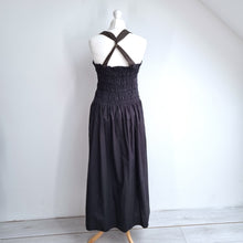 Load image into Gallery viewer, Zara Dress Midi Maxi Black Pockets Sundress 100% Cotton Shirred A Line Strap XL
