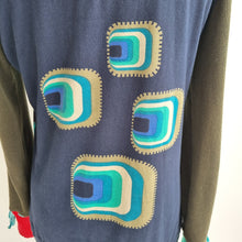 Load image into Gallery viewer, Desigual Long Sleeve Top Art Print Size Large Boho Graphic Tee Turquoise Knit
