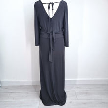 Load image into Gallery viewer, Club L London Maxi Dress UK 20 Black Ruched Open Back Evening Occasion Gothic
