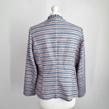Load image into Gallery viewer, Frank Walder Boucle Jacket UK 14 Tweed Sequins Blazer Blue Orange Work Zip Chic
