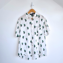 Load image into Gallery viewer, Ahimsa Bali Shirt Cactus Print Men&#39;s White Short Sleeves Casual Festival Large
