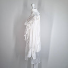 Load image into Gallery viewer, Zara Lavaliere White Blouse XS Sheer Oversized Bow Tunic Chiffon Steampunk
