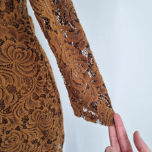 Load image into Gallery viewer, Free People Lace Dress Mini Brown Bodycon V Neck Party Long Sleeves Small
