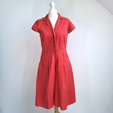 Load image into Gallery viewer, Laura Ashley Dress Red Polka Dot Pockets Button Down Cotton Lined Retro 50s 12
