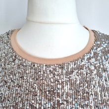 Load image into Gallery viewer, M&amp;S Sequin Top Blouse Size 20 Silver Nude Lined T-Shirt Christmas Party Sparkly
