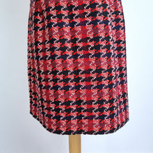 Load image into Gallery viewer, Hobbs London Tweed Dress UK 14 Red Black Houndstooth Bouclé Shift Occasion Work
