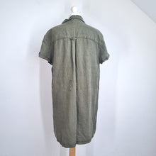 Load image into Gallery viewer, Nicole Miller Shirt Dress XL Linen Blend Khaki Green Button Down Safari Pockets
