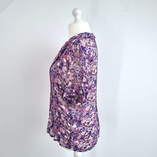 Load image into Gallery viewer, East Blouse Floral Print Peter Pan Collar Chiffon Short Sleeves Purple Lilac 18
