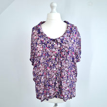 Load image into Gallery viewer, East Blouse Floral Print Peter Pan Collar Chiffon Short Sleeves Purple Lilac 18
