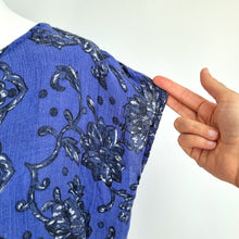 Load image into Gallery viewer, Vintage Monsoon Top Indian Block Print Blue Button Down Floral Boho Hippie 12 14
