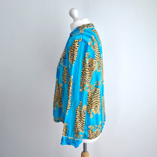 Load image into Gallery viewer, Tibetan Tiger Pyjama Shirt Turquoise Blue Block Print 100% Cotton PJ Top Large
