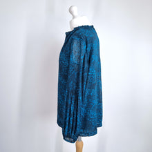 Load image into Gallery viewer, Whistles Blouse Animal Print Blue Chiffon Lined Peasant Top Long Sleeves Work 14
