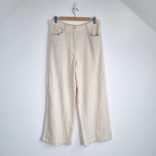 Load image into Gallery viewer, Zara Trousers Cream Wide Leg Large Raw Side Stripe High Rise Woven Tweed Pockets
