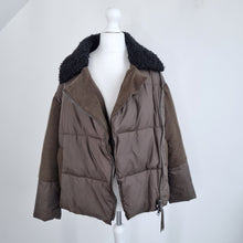 Load image into Gallery viewer, All Saints Puffer Jacket Elita Biker Puffa Women&#39;s Coat Brown Quilted Zips Small
