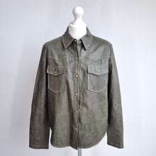 Load image into Gallery viewer, Zara Faux Leather Shirt Khaki Green Lined Snap Buttons Western Top Blouse Medium
