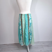 Load image into Gallery viewer, M&amp;S Per Una Skirt Patchwork Midi 16 Turquoise Gipsy A Line Lace Up Boho Western
