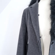 Load image into Gallery viewer, Feraud Coat Belted Wool Cashmere Grey Removable Faux Fur Collar Work Smart 10
