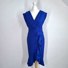 Load image into Gallery viewer, Coast Midi Dress Occasion 14 Cobalt Blue Ruffles Cocktail Wedding Guest Lined

