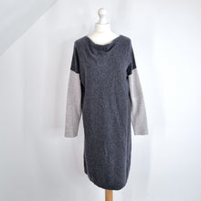 Load image into Gallery viewer, Jaeger Jumper Dress Wool Cashmere Blend Grey Shift Long Sleeves Work Cowl Small
