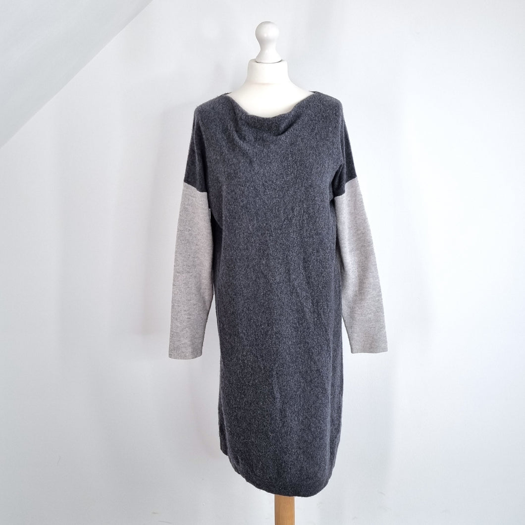 Jaeger Jumper Dress Wool Cashmere Blend Grey Shift Long Sleeves Work Cowl Small