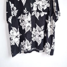 Load image into Gallery viewer, M&amp;S Hawaiian Shirt Men&#39;s Linen Cotton Black Aloha Regular Fit Short Sleeve 3XL
