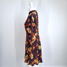 Load image into Gallery viewer, Zara Woman Mini Dress Small Retro Floral Print Navy Orange Long Sleeve High Neck
