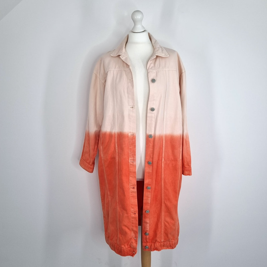 Jaded London Denim Coat Jacket Oversized Long Ombre Tie-Dye Orange Small Medium