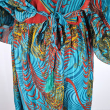 Load image into Gallery viewer, All About Audrey Dress Recycled Saree Maxi Blue Paisley Kaftan Vintage India M L
