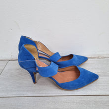 Load image into Gallery viewer, Kaleidoscope Real Suede Shoes Royal Blue UK 6 High Heels Strap Court Pointy
