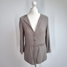 Load image into Gallery viewer, M&amp;S Per Una Cardigan Medium Metallic Gold Made in Italy Peplum Buttons Knit
