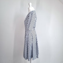 Load image into Gallery viewer, COS Dress Pleated A Line Pocket Blue Print UK 6 Work Cocktail Cotton Asymmetric
