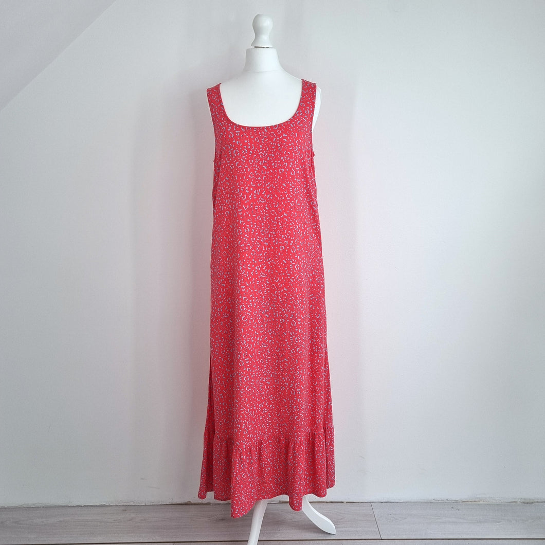 Hush Midi Maxi Dress Pockets Coral Red Print Ruffle Sleeveless Tank Summer 8