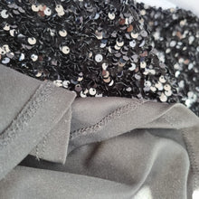 Load image into Gallery viewer, M&amp;S Sequin Midi Dress Size 18 Black Wiggle Lined Ruched Sleeveless Xmas Party

