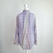 Load image into Gallery viewer, Hoss Intropia Blouse 100% Silk Frilly Mock Neck Ditsy Floral Lilac Chiffon UK 8

