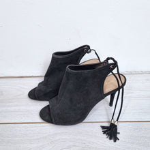 Load image into Gallery viewer, M&amp;S Autograph Suede Sandals High Heels Black 5.5 Peep Toe Lace Up Open Back Boot
