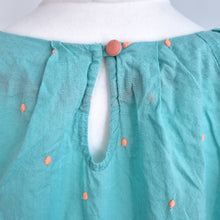 Load image into Gallery viewer, Boden Top UK 8 Turquoise Cotton Embroidered Polka Dot Short Sleeve Blouse Summer
