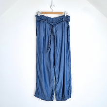 Load image into Gallery viewer, Sandwich Paper Bag Jeans Chambray Denim Blue Belted High Rise Wide Leg UK 8 EU36
