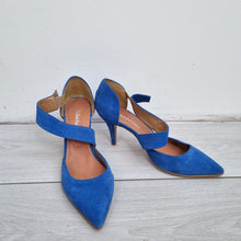 Load image into Gallery viewer, Kaleidoscope Real Suede Shoes Royal Blue UK 6 High Heels Strap Court Pointy

