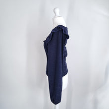 Load image into Gallery viewer, Free People Constellation Top Long Puff Sleeves Navy Blue Sparkly Corset XS
