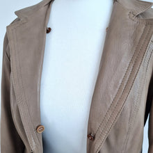 Load image into Gallery viewer, Antros Real Leather Jacket Vintage Ruffle Peplum Taupe Zip Pocket Biker 8 Small
