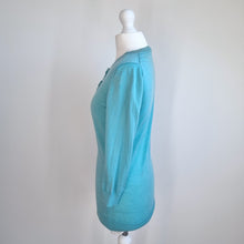 Load image into Gallery viewer, Boden 100% Wool Jumper UK 10 Aqua Ruffle Detail Fine Knit Sweater Turquoise Blue
