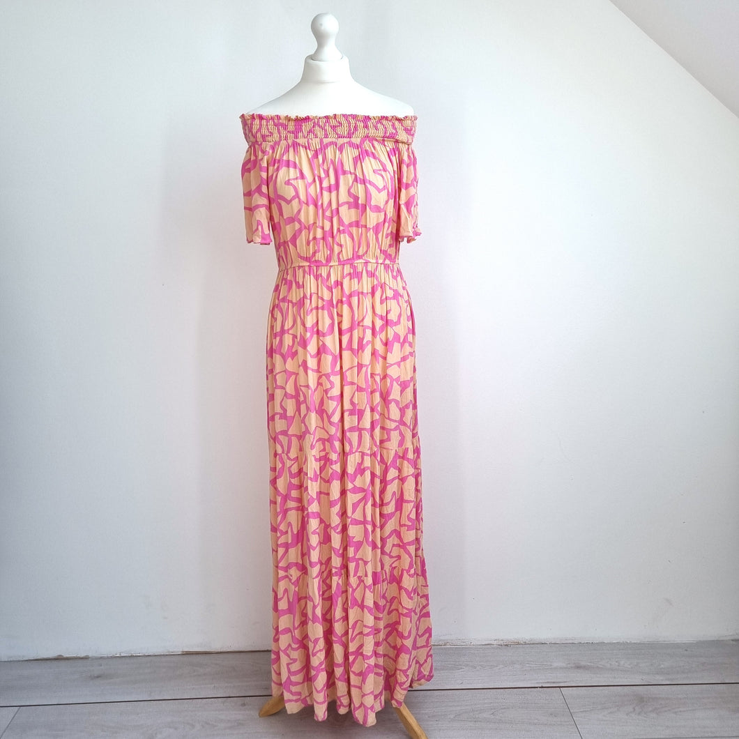 Matalan Papaya Maxi Dress UK 14 Off the Shoulder Pink 100% Viscose Summer Boho