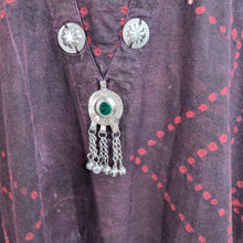 Load image into Gallery viewer, MyraMade Kaftan Dress Burgundy Silver Pendant Midi Cotton Boho Festival One Size
